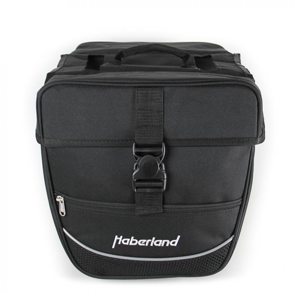 Schwarze Haberland Fahrrad-Doppeltasche Einsteiger, praktische Gepäckträgertasche.