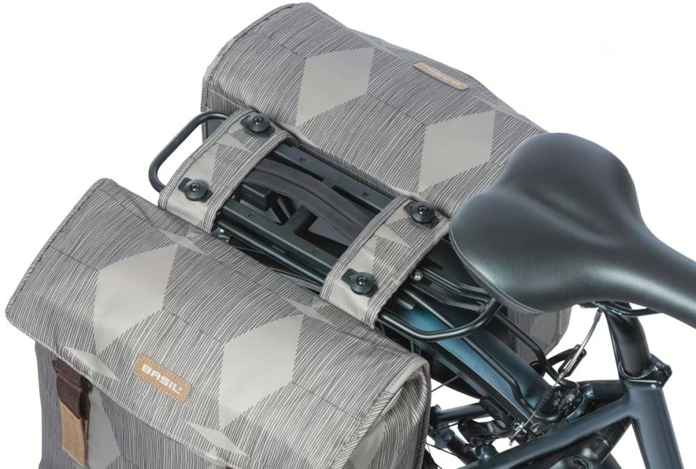 Basil Elegance - Doppeltasche MIK 2.0 49 Liter - recyceltes PET wasserabweisender Faltverschluss voll gefüttert vormontierte MIK-Adapterplatte reflektierend - Doppelpacktasche - Dreifachtasche