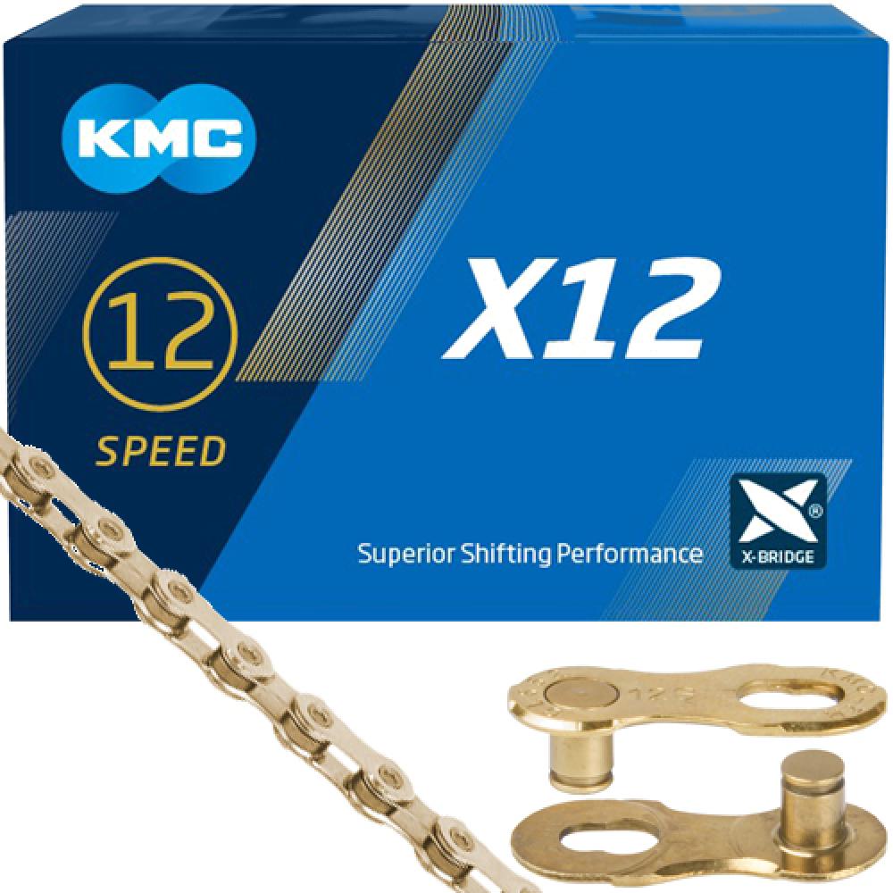 KMC X12 Ti-N Gold 12-fach Fahrradkette mit MissingLink für überragende Schaltperformance.