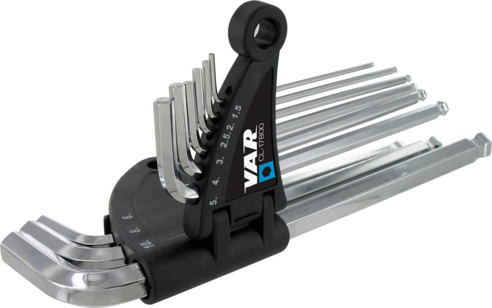VAR Innensechskantschlüssel CL-17800 9-teilig (1,5-10 mm) - Werkstattqualität mit Kugelkopf