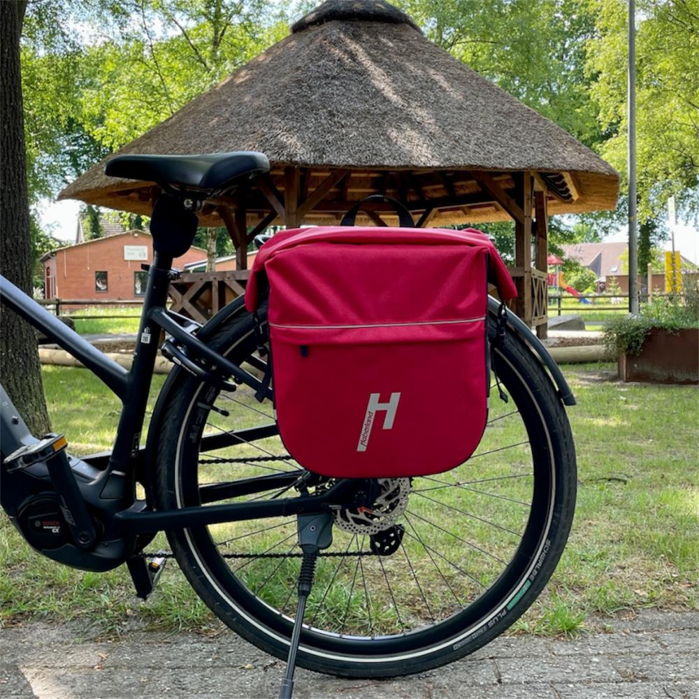 Haberland Einzeltasche eMotion rot/schwarz - robuste Gepäckträgertasche mit Rollverschluss