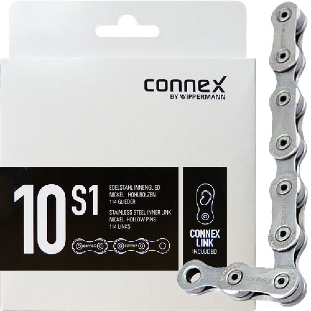 Connex Wippermann 10S1 10-fach Fahrradkette 114 Glieder. Edelstahl-Innenglied, Nickel-Hohlbolzen, Connex Link.