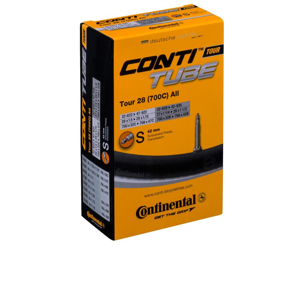 Continental Fahrradschlauch Tour 28" All für Reifengrößen 32-622 bis 47-622, 42-635, 42mm Sclaverand-Ventil.