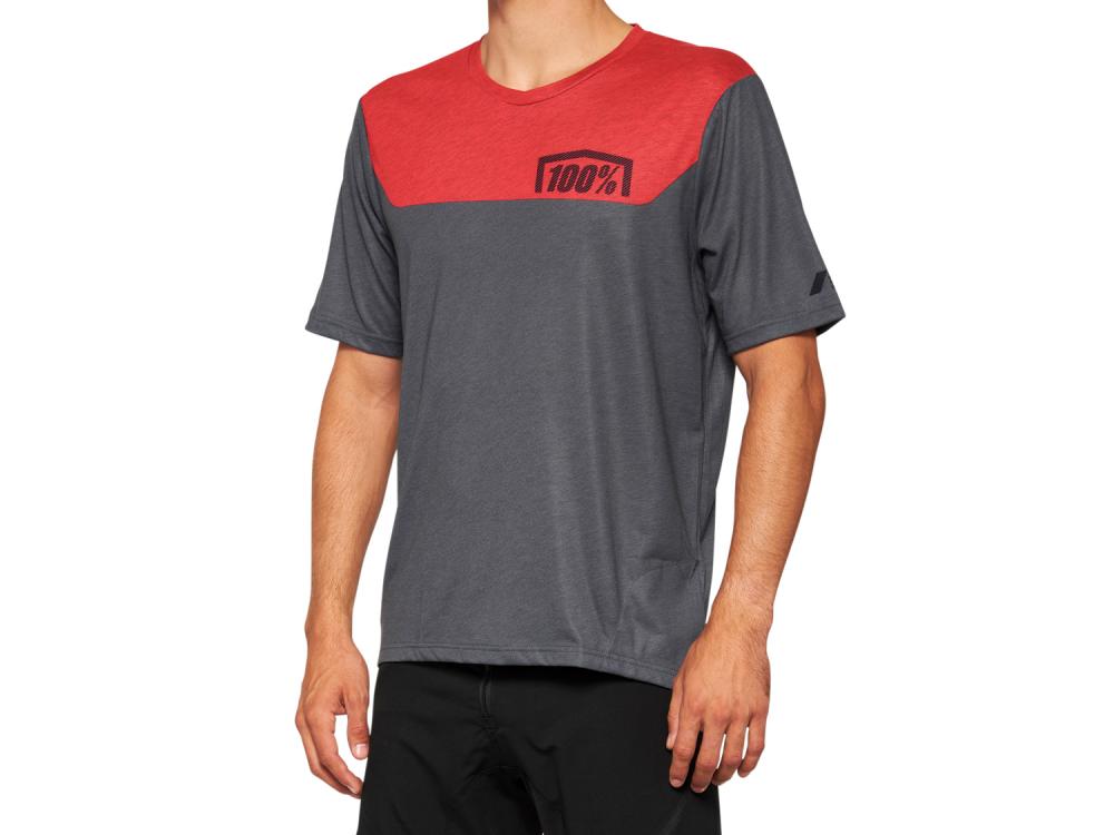100% Airmatic Short Sleeve Jersey S Charcoal/Racer Red - atmungsaktives MTB-Trikot