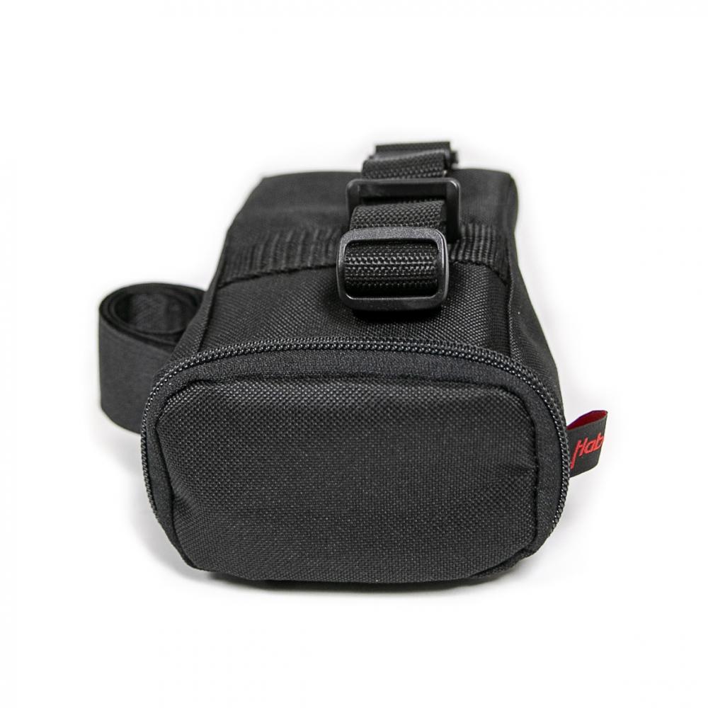Schwarze Haberland Tasche für Fahrrad-Schlosskette mit Reißverschluss und Gurten, zur sicheren Befestigung unter dem Sattel.