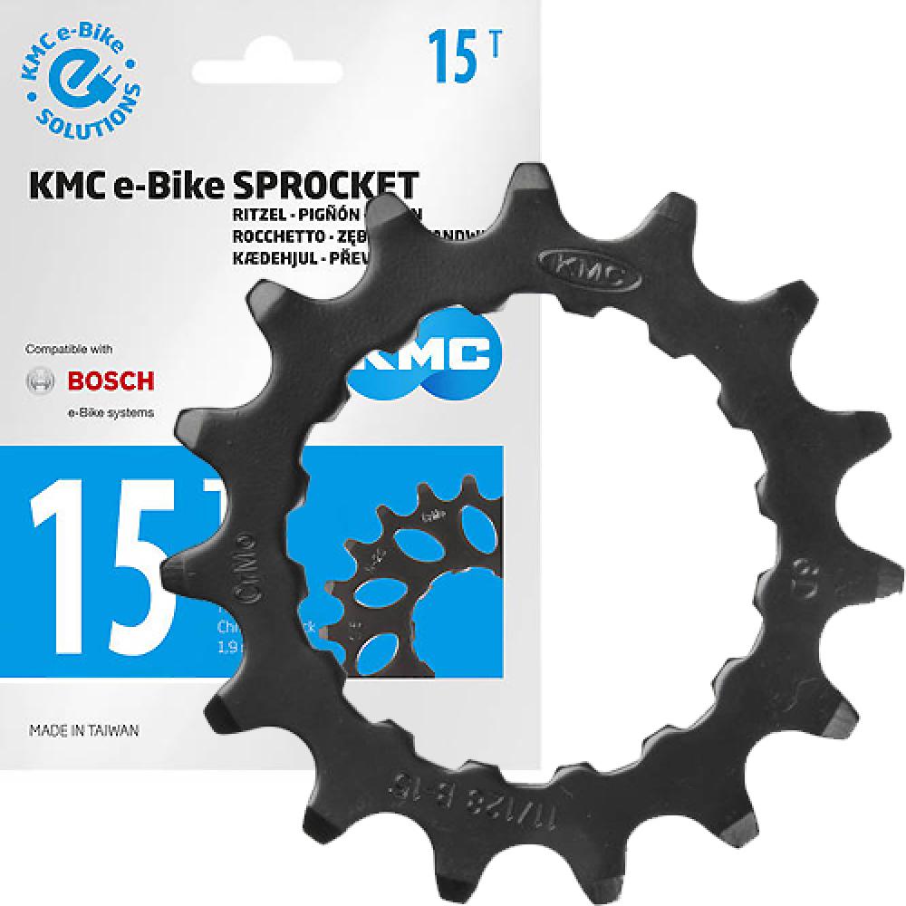 KMC E-Bike Ritzel 15Z schwarz CrMo, kompatibel mit Bosch Active/Performance Line E-Bike Systemen, langlebig.