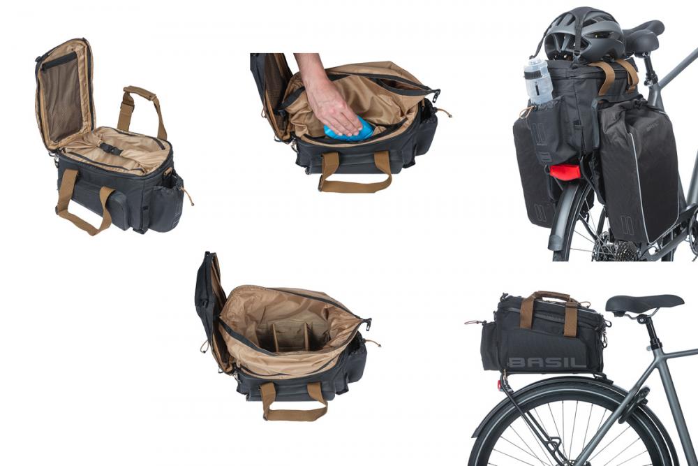 Basil Miles XL Pro MIK 2.0 Gepäckträgertasche, schwarz/grau, erweiterbar, wasserdicht, mit MIK-Adapterplatte.