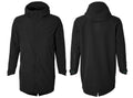 Basil Mosse Regenparka Herren Jet Black M. Wasserdichter Fahrradparka in Schwarz, Vorder- und Rückansicht.