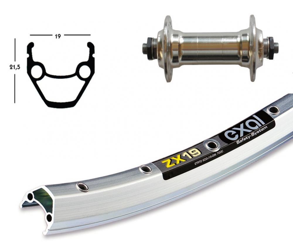 Bike-Parts Laufrad Vorderrad 26x1.75 Alunabe silber Schnellspanner 36-Loch Exal ZX 19 silber Nirosta-Speichen