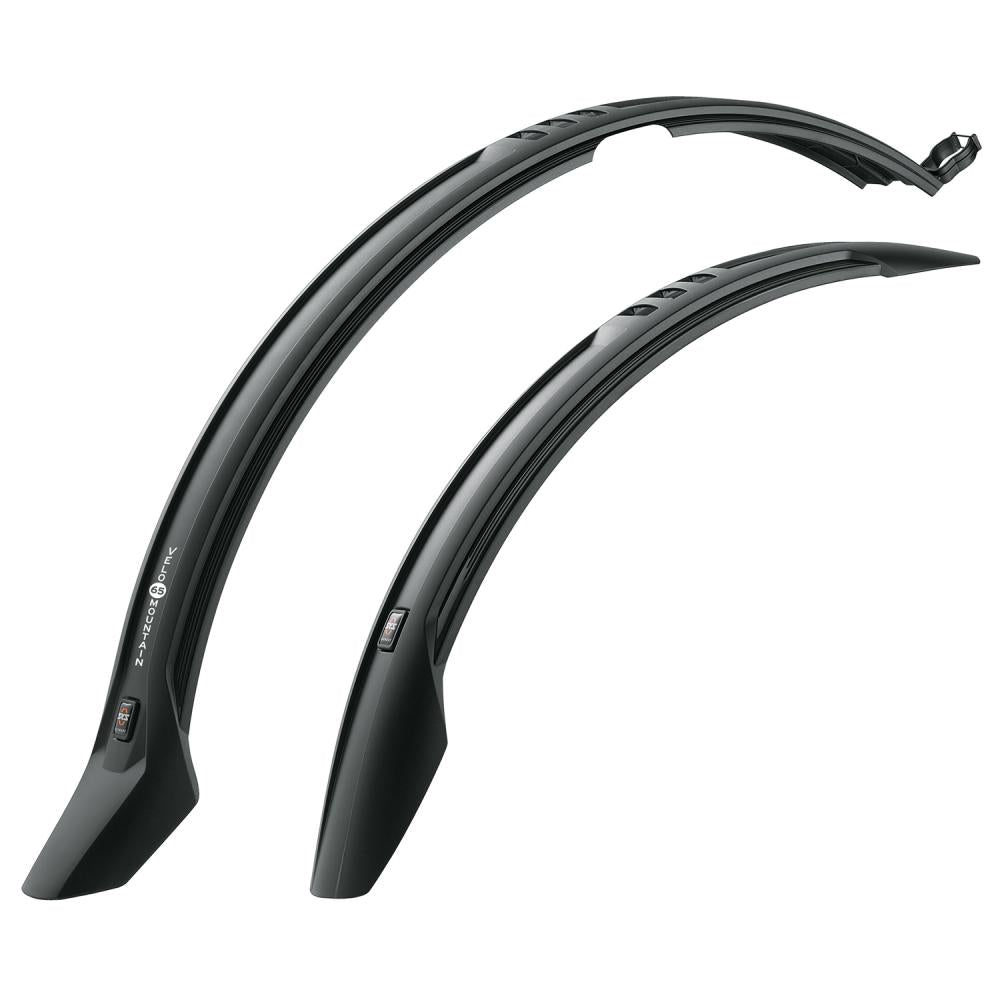 SKS Velo 65 Mountain 29 Zoll Steckschutzblech-Set aus schwarzem Kunststoff für Mountainbikes vor weißem Hintergrund