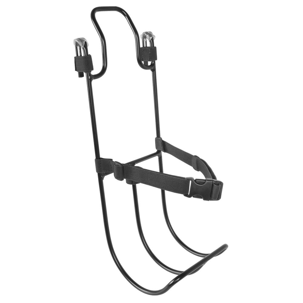 Messingschlager Racky Bag Taschenhalter in Schwarz aus Aluminium für Gepäckträger inklusive Spanngurt.