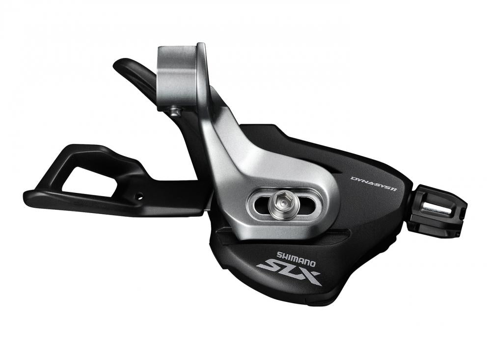 SHIMANO SLX SL-M7000 11-fach Mountainbike Schalthebel in Schwarz-Silber.
