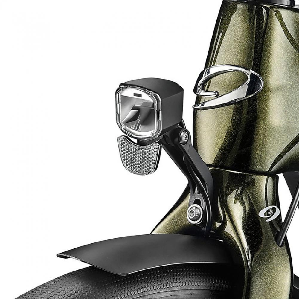 LITEMOVE RX-E90 E-Bike Frontlicht mit Fernlicht und Reflektor an Gabelhalterung für starke Ausleuchtung.
