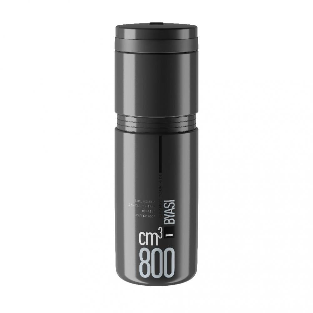 ELITE BYASI Werkzeugflasche 800 ml dunkelgrau: Wasserdichter Werkzeugbehälter in Trinkflaschenform - Flaschenhalter - 74 mm Durchmesser 82 g leicht ideal für Straße Schotter MTB - Flaschenbox