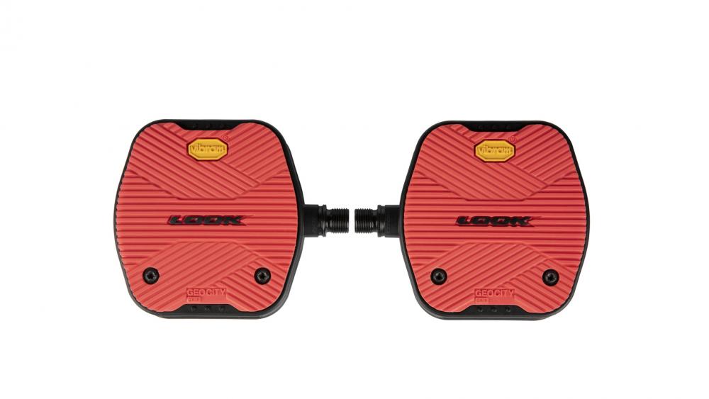 Look Geo City Grip Pedale rot rutschfest Urban Flatpedal mit Vibram Gummieinsatz für City und E-Bike