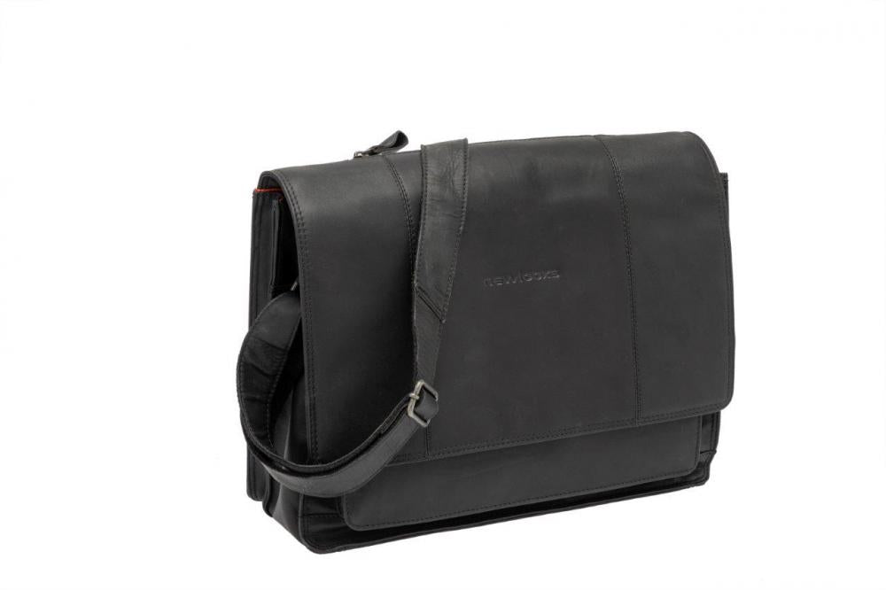 New Looxs Radtasche Fellini Leather Black - elegante Laptop-Gepäckträgertasche