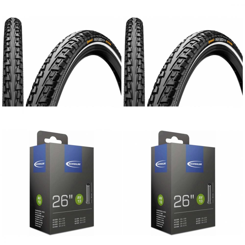 2x Continental Conti Ride Tour 26x1.75 Reifen und 2x Schwalbe AV13 40mm Fahrradschläuche.