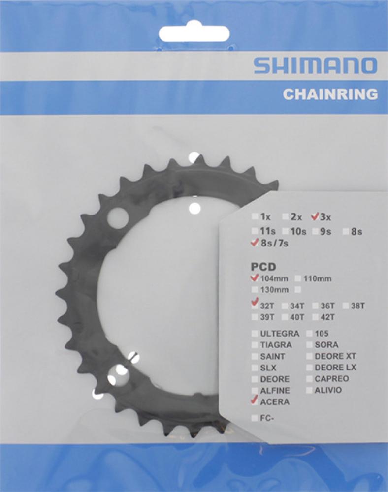 SHIMANO Kettenblatt ACERA FC-M361 32 Zähne für 3x8/7-fach Antriebe, 104mm Lochkreis im Blister.