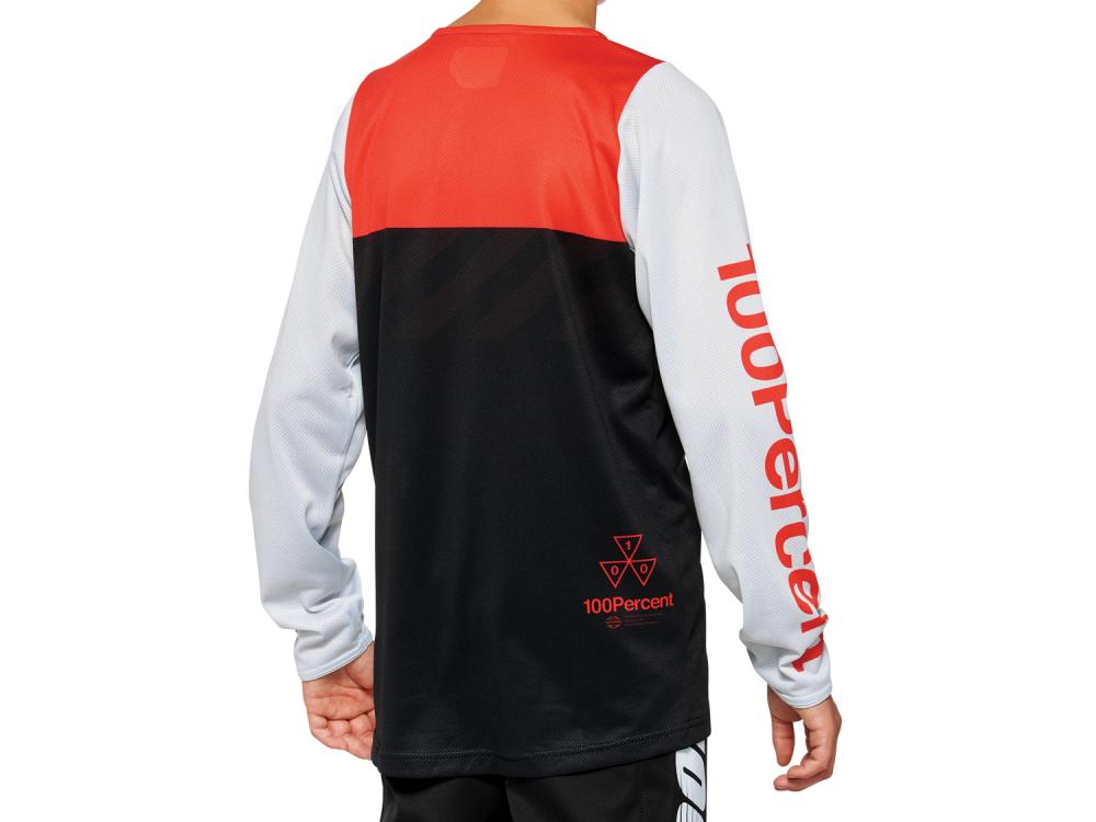 100% R-Core Youth Long Sleeve Jersey L Black/Racer Red - leichtes DH/BMX-Trikot für junge Rider