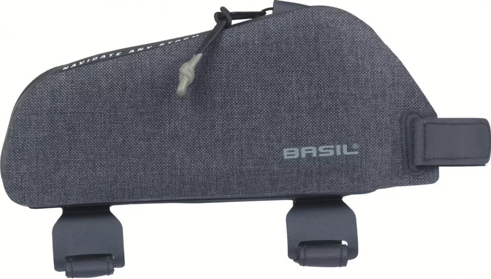Basil Oberrohrtasche Navigator Storm 0,8 Liter schwarz - wetterfeste Rahmentasche mit Reflektoren, Klettverschluss & IPX3-Schutz