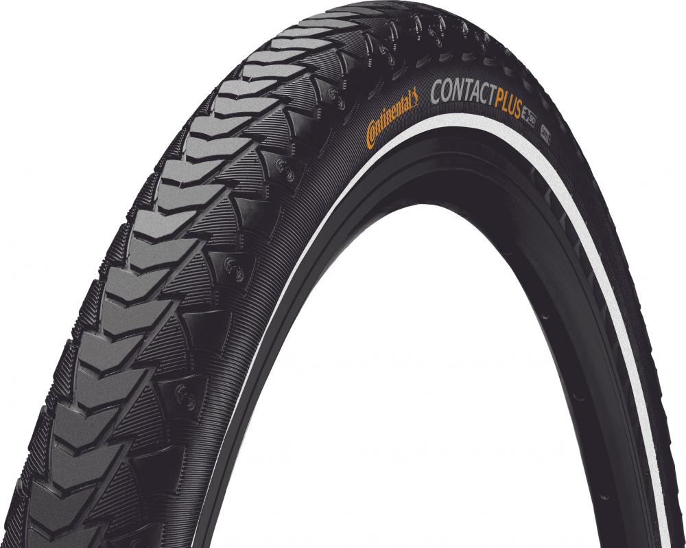 Continental Contact Plus Reflex Fahrradreifen 28 Zoll 28-622 schwarz mit Profil und Reflexstreifen.