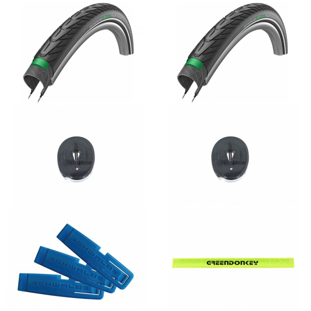 2x Reifen Schwalbe Energizer Plus HS492 28x1.75 + 2x AV17 lose + 1x Reifenheber + 1x Reflexband