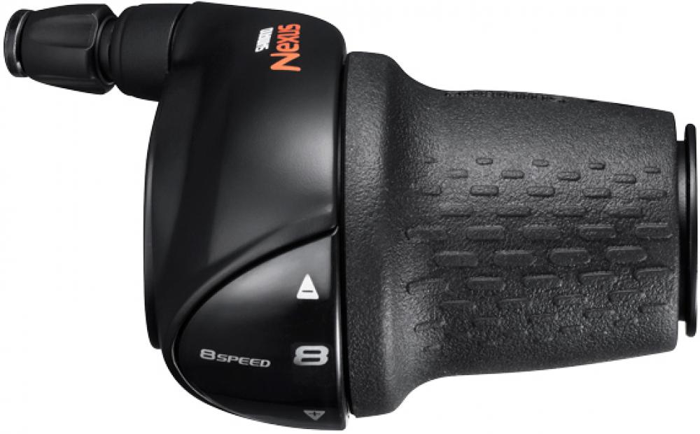 Schwarzer SHIMANO NEXUS SL-C6001 8-fach Drehgriffschalter für präzise Gangwahl an City- & Trekkingrädern.