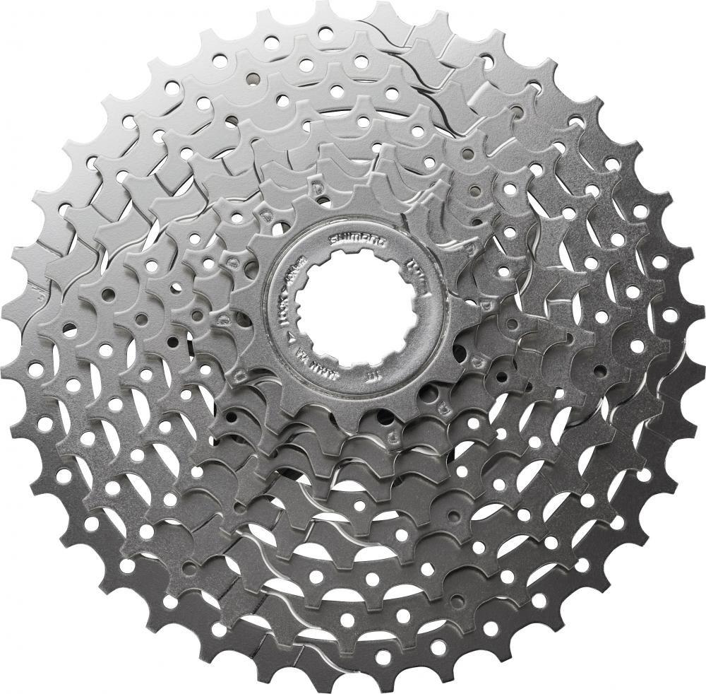 Shimano Alivio CS-HG400 9-fach Kassette 11-28 Zähne für Fahrräder in silberner Frontalansicht.