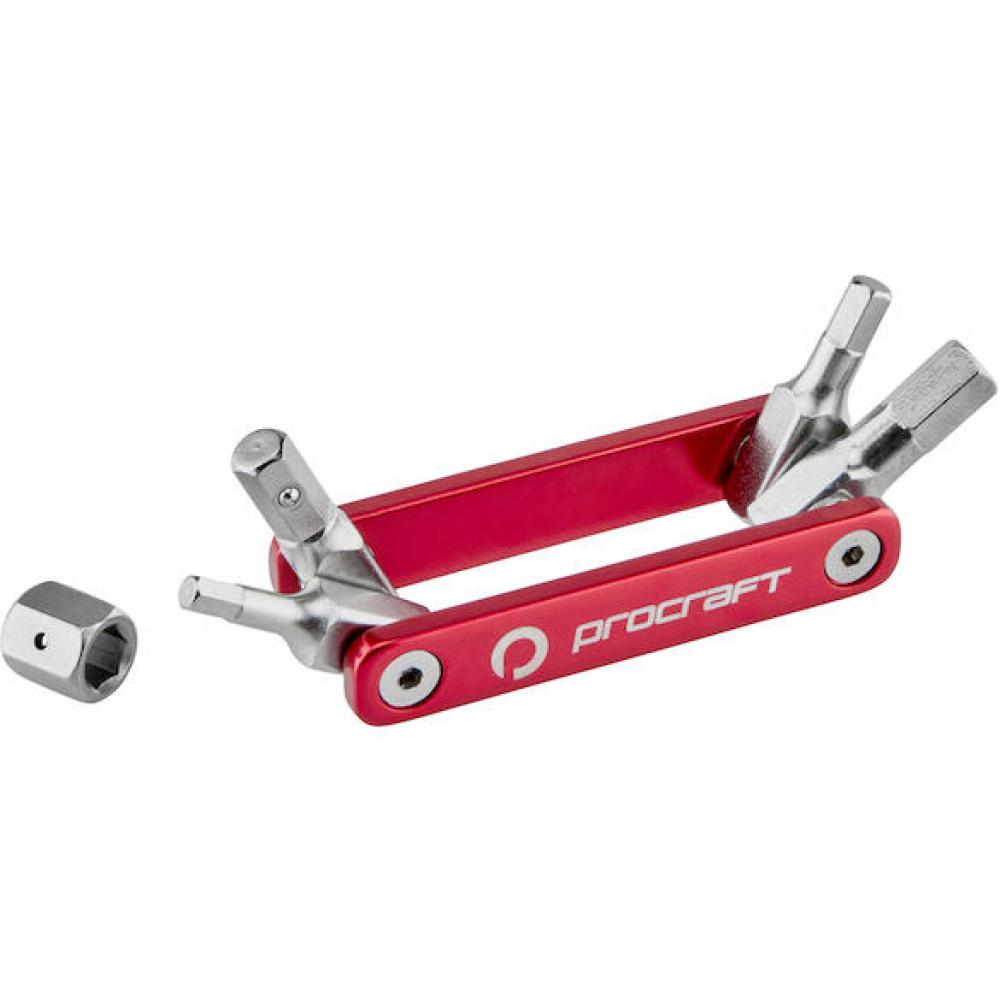 Procraft Werkzeug Mini Advanced 5 Funktionen Rot/ Silber - ultrakompaktes Fahrrad-Multitool