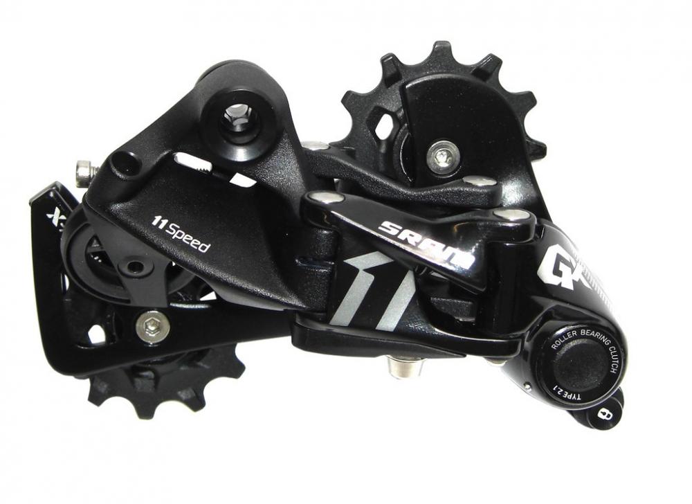 SRAM Schaltwerk GX1 1x11 schwarz, ein schwarzes 11-Gang Fahrrad-Schaltwerk mit SRAM GX Logo und Roller Bearing Clutch.