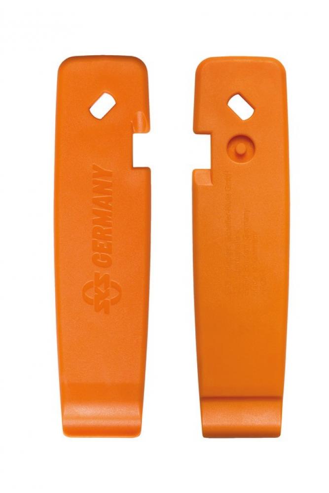 Zwei orange SKS Reifenheber, Teil eines SKS Reifenheber-Sets.