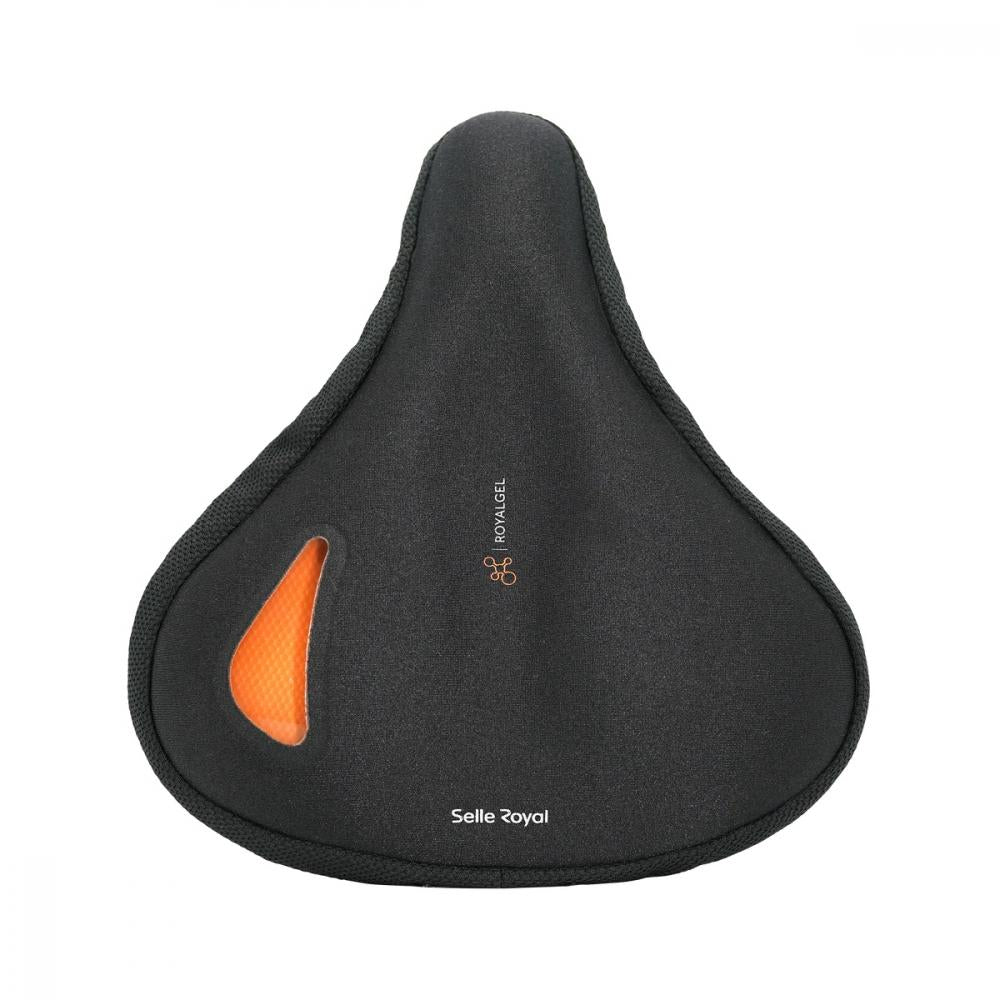 Selle Royal Royalgel Sattelüberzug L Acces L, komfortabler Gel-Sattelüberzug, schwarz mit orangem Gel-Einsatz.