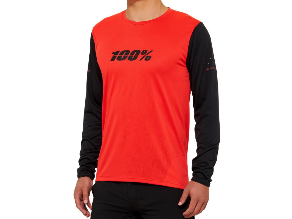 100% Ridecamp Long Sleeve Jersey L Red/Black - atmungsaktives MTB-Trikot für lange Trail-Tage