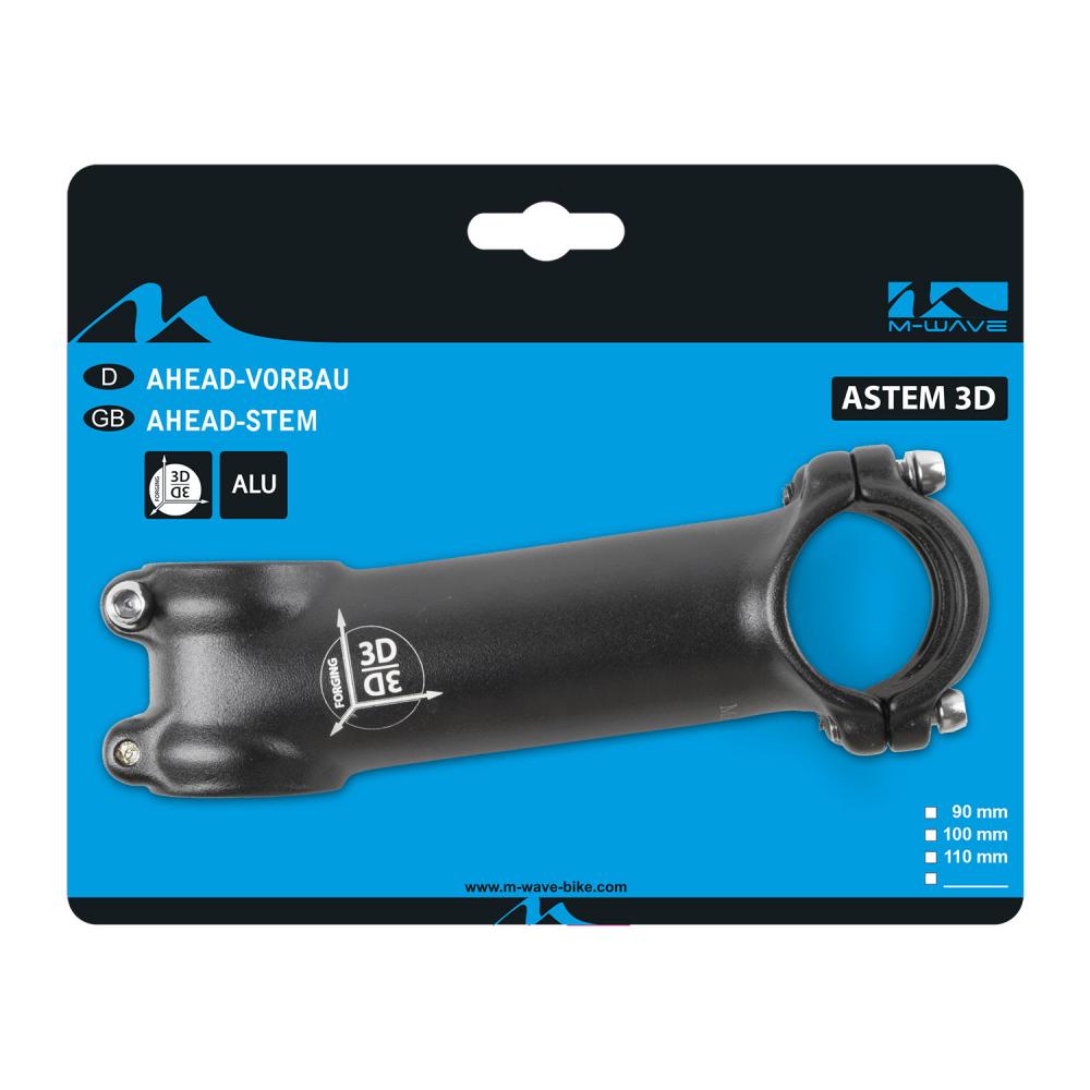 M-WAVE Astem 3D Ahead Vorbau schwarz 100 mm - Aluminium 3D geschmiedet, 1 1/8\" Gabelschaft, Ø31,8 mm Lenkerklemmung, Winkel 7°, hohe Stabilität