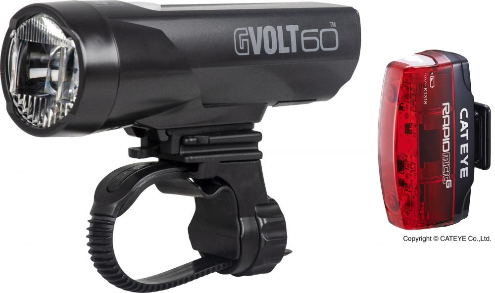 CATEYE Beleuchtungskit GVolt 60 Kit HL-EL550GNRC 60 - starkes StVZO-Fahrradlichtset für Alltag & Sport