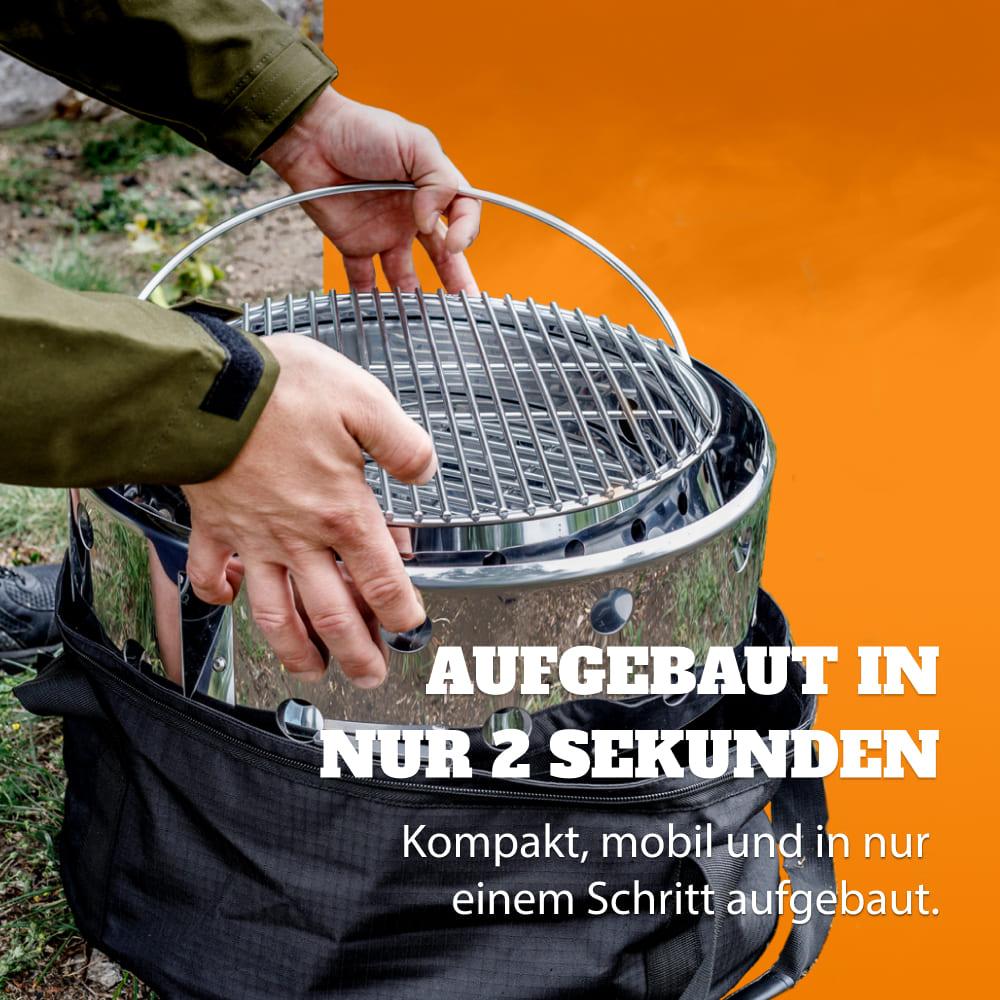 Petromax Atago 4-in-1 Edelstahl Grill, Feuerschale, Ofen & Herd, klappbar, Ø34 cm Grillrost, robust, extrem hitzebeständig, ideal für Camping & Outdoor-Kochen
