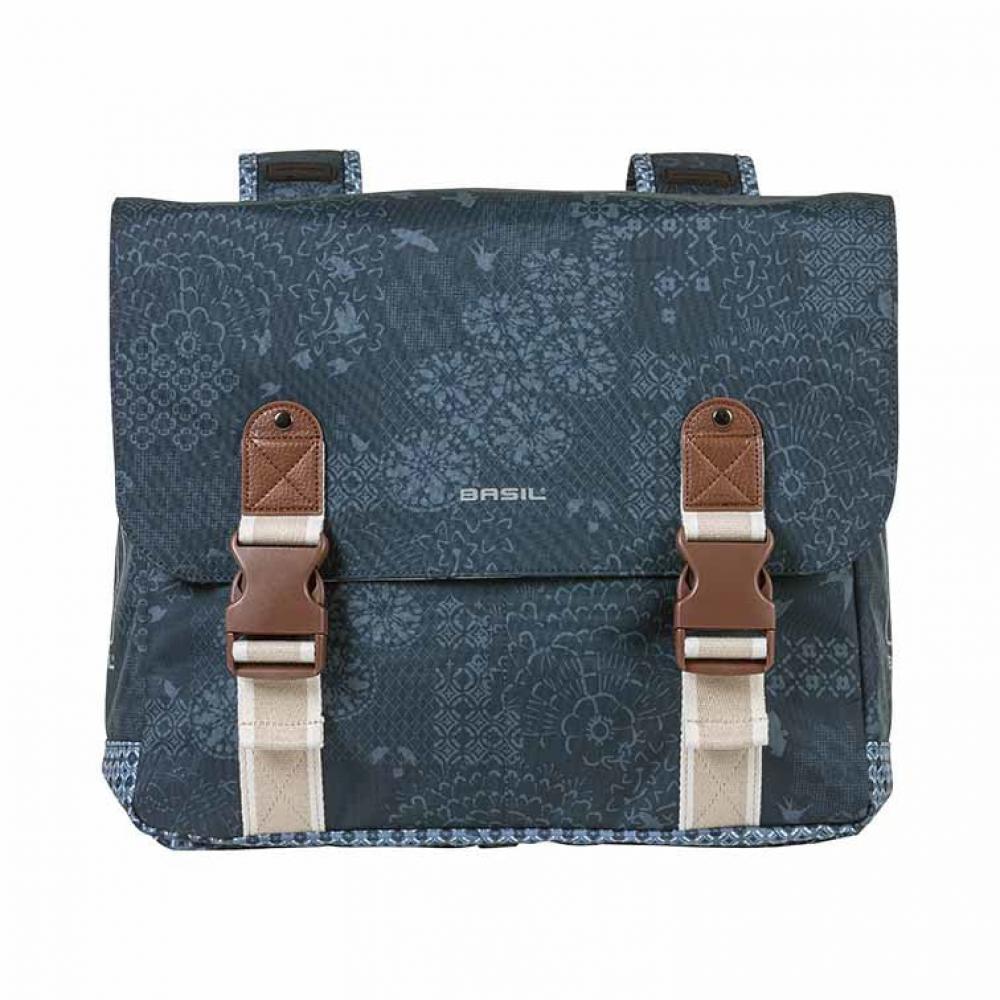 Basil Bohème Doppelte Fahrradtasche, 35 Liter, Blau, wasserabweisend, Reflektordetails, geeignet für E-Bikes, Universal Bridge System