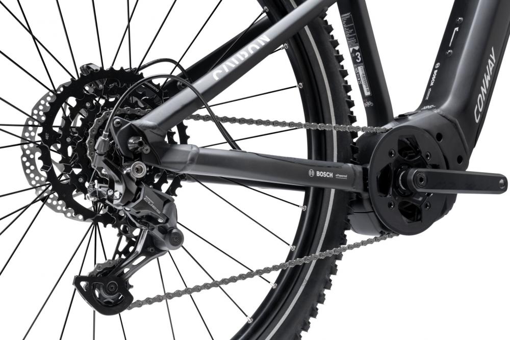 CONWAY Elektro-MTB Hardtail "Cairon S 1.0" (#1), Diamant, 29", black matt / light grey matt, 9-Gang SHIMANO "Cues", 53 cm / XLnnDas Elektro-MTB Hardtail besteht aus einem Aluminiumrahmen. Die Federgabel bietet einen Gabelfederweg von 120 mm. Der Antrieb e