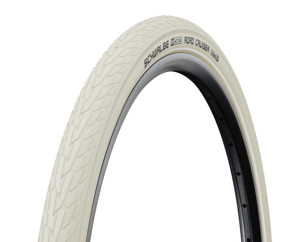 Schwalbe Road Cruiser 28 Zoll Fahrradreifen in Creme mit Pannenschutz, Green Compound und Reflexstreifen.