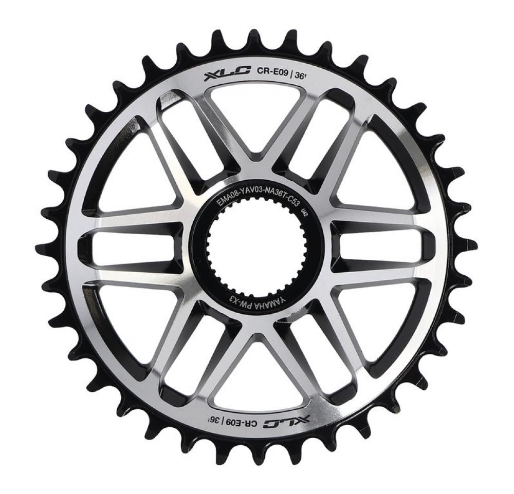 XLC CR-E09 E-Bike Kettenblatt Yamaha PW-X3 Direct-Mount 36 Zähne CNC-Alu 53 mm Chainline schwarz/silber