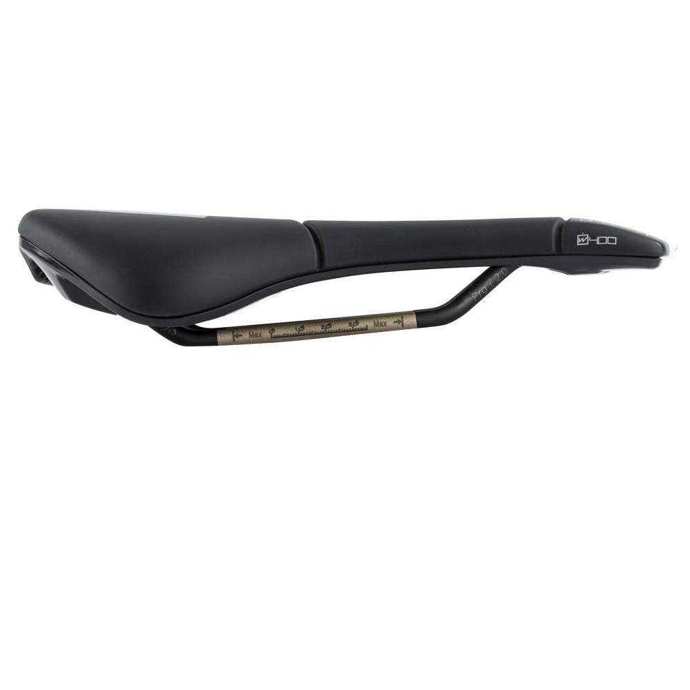 Schwarzer Prologo Proxim W400 Sport Fahrradsattel T2.0 Unisex, Seitenansicht.