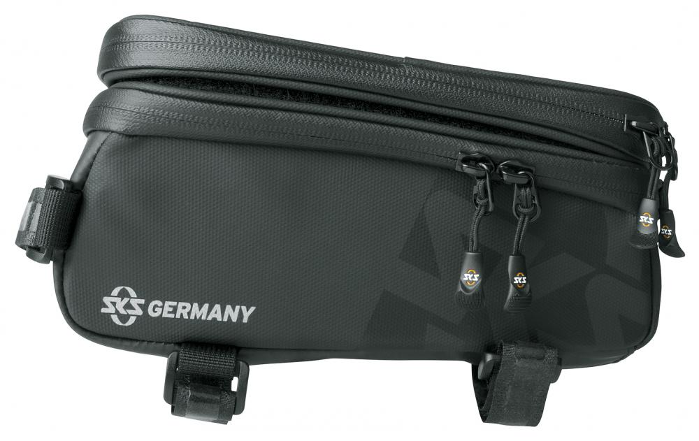 SKS Oberrohrtasche Explorer Smart schwarz - Rahmentasche für Smartphone, 200x100x110mm, 1350ml, wasserabweisend, ideal für Bikepacking und Touren