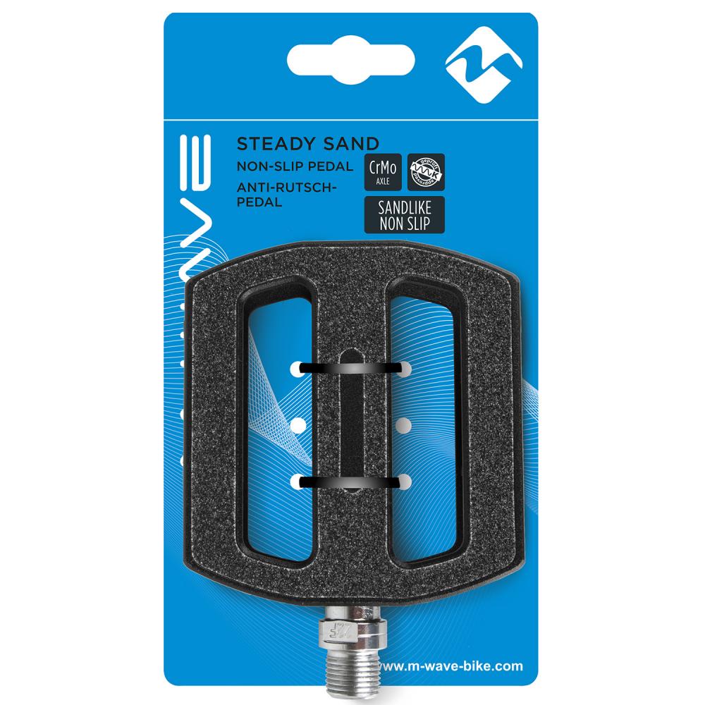 M-WAVE Steady Sand Antirutschpedale, schwarz, CrMo-Achse, sandähnliche Oberfläche, StVZO zugelassen, verpackt.