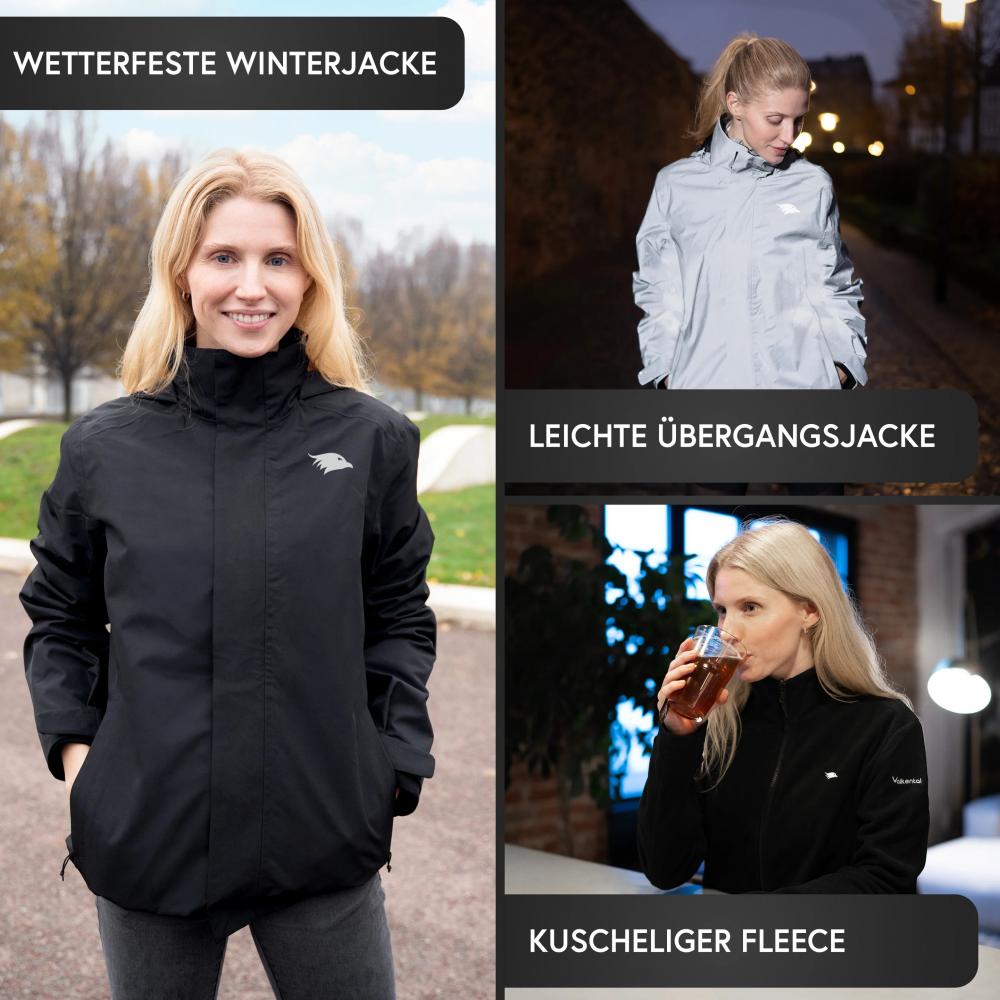 Valkental Damenjacke 3in1 Smart Jacket wasserdichte Jacke mit Fleece Zipp-In 4XL schwarz