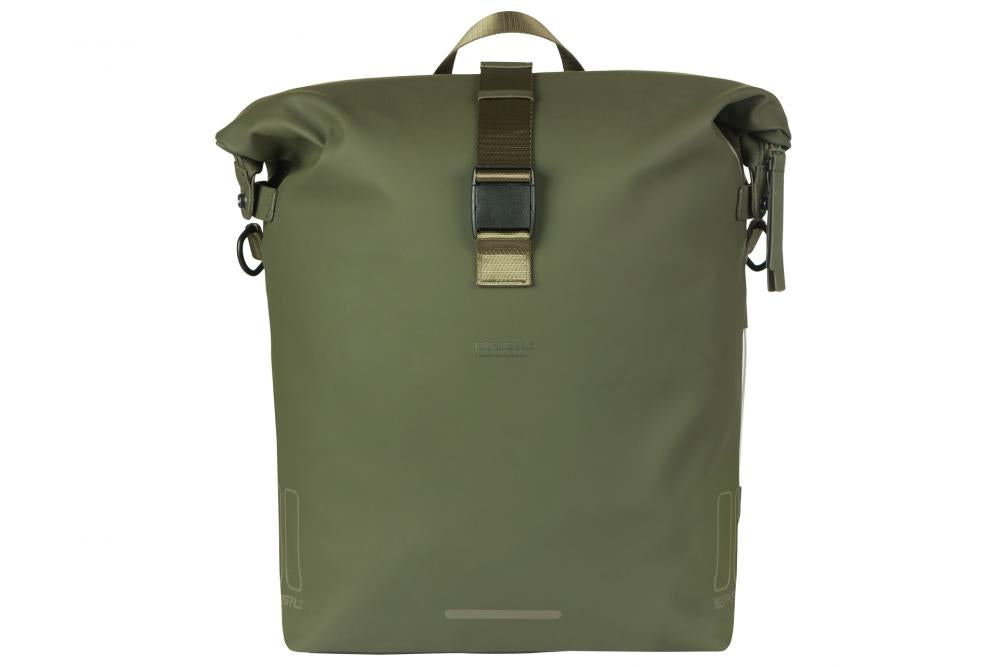 Basil SoHo MIK Studs 17 Liter wasserdichte Fahrrad-Umhängetasche - moss green, mit LED & Organizer