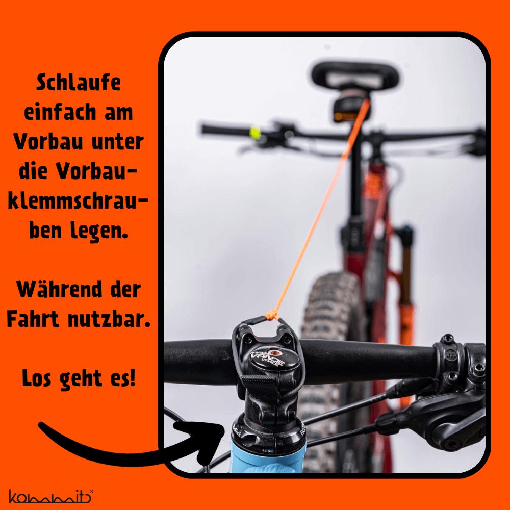 kommit Bike Zugsystem - Abschlepphilfe für Kinder & Erwachsene, 2 m, 120 kg Zugkraft, selbstaufrollend, Made in Bayern