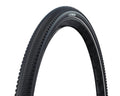 Schwalbe G-One Comp Plus ActPunctureGuard 45: Pannensicherer schwarzer Gravelreifen auf einer schwarzen Felge.