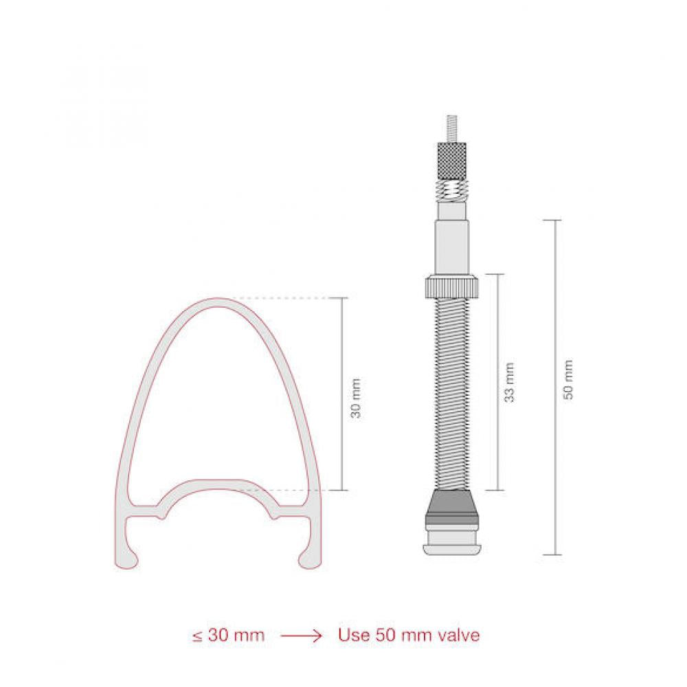 Procraft Tubeless-Ventile 50 mm Rot - 7071 Aluminium, austauschbare Gummibasis