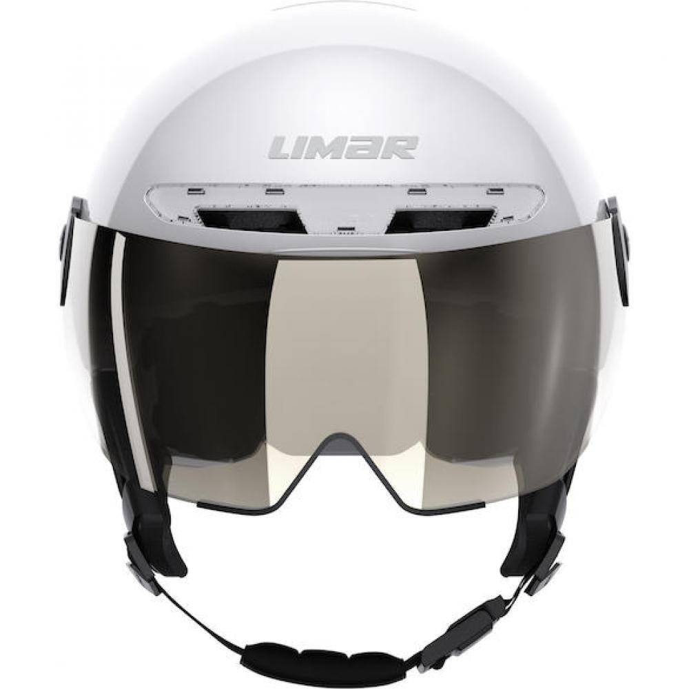 Limar Lumiere weißer, sicherer Urban- und Speed-Pedelec-Helm mit Visier und Licht.