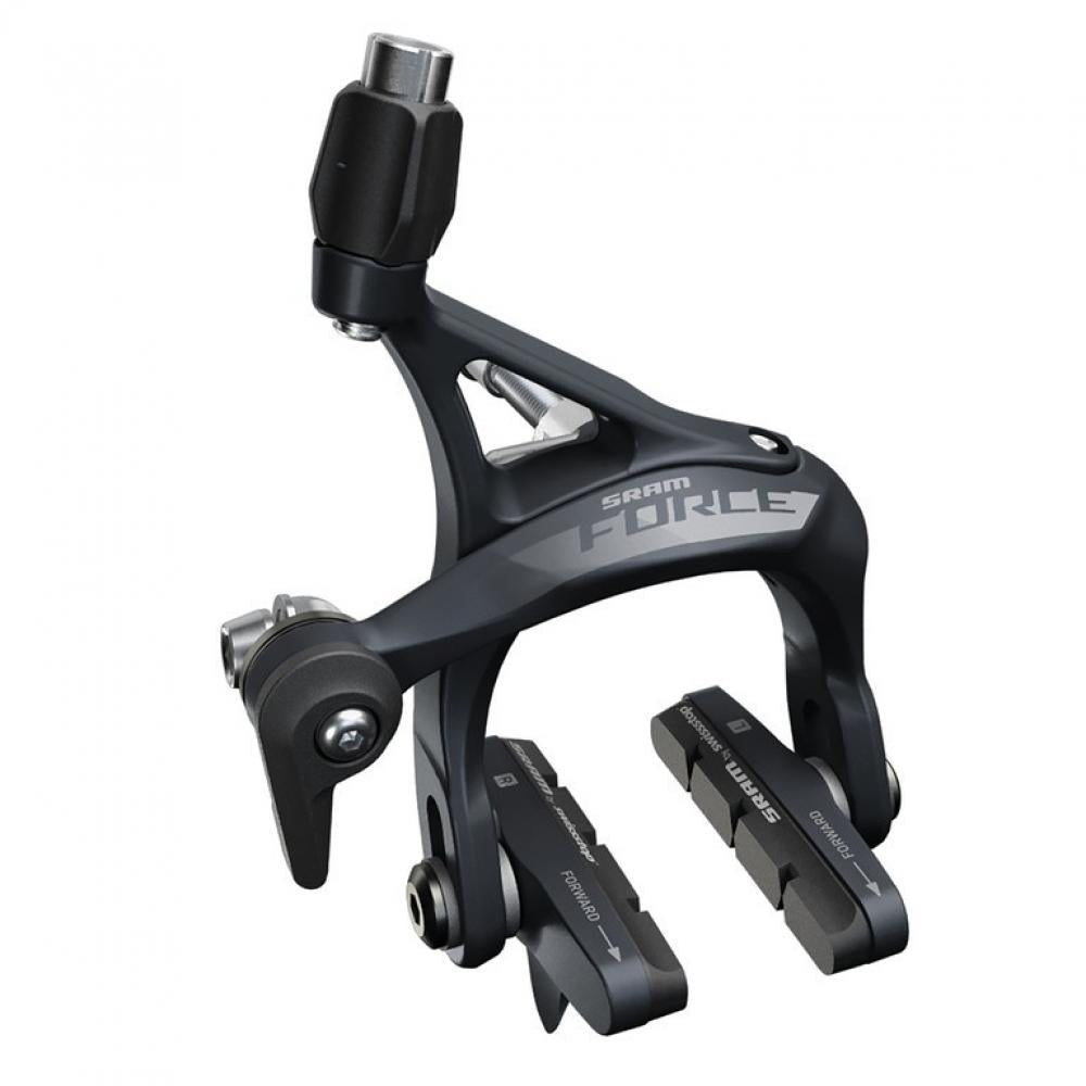 SRAM Force AXS Rennrad Felgenbremse vorne, schwarz, mit SwissStop Belägen.